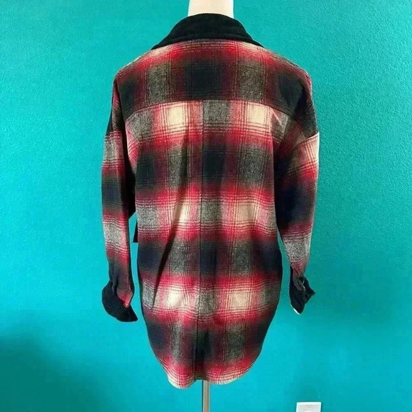 NWT POL Womens Wool Blend Red & Black Plaid Shacket Shirt Jacket Size S - Picture 4 of 7